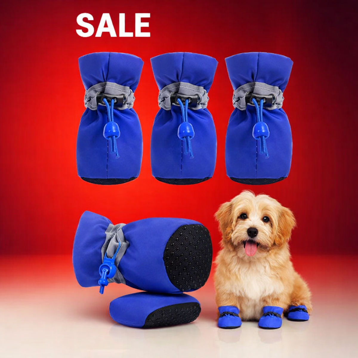 Anti-Slip Adjustable Dog Shoes – Blue (Set of 4)