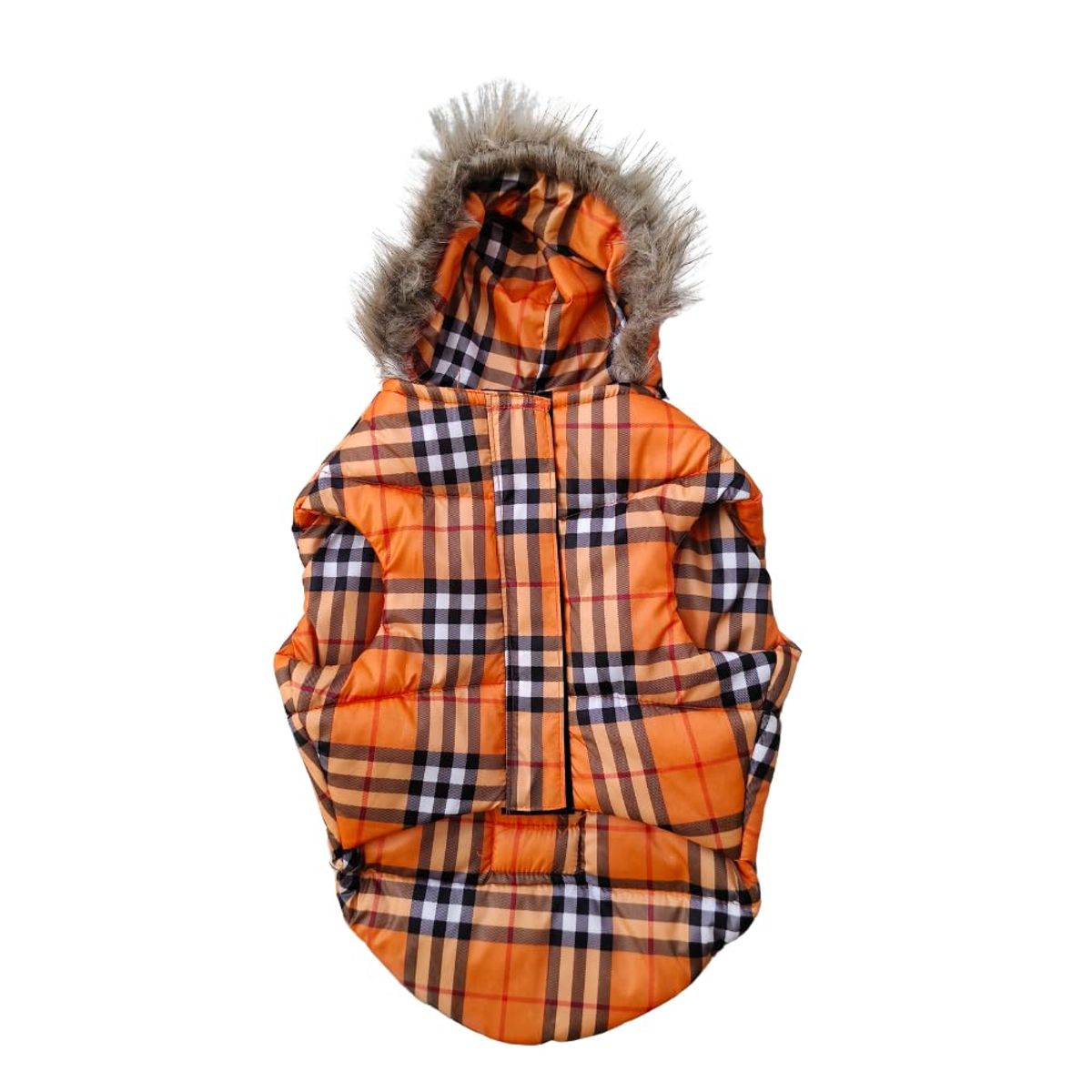 Checkered Winter Jacket for Dogs with Hood – Orange