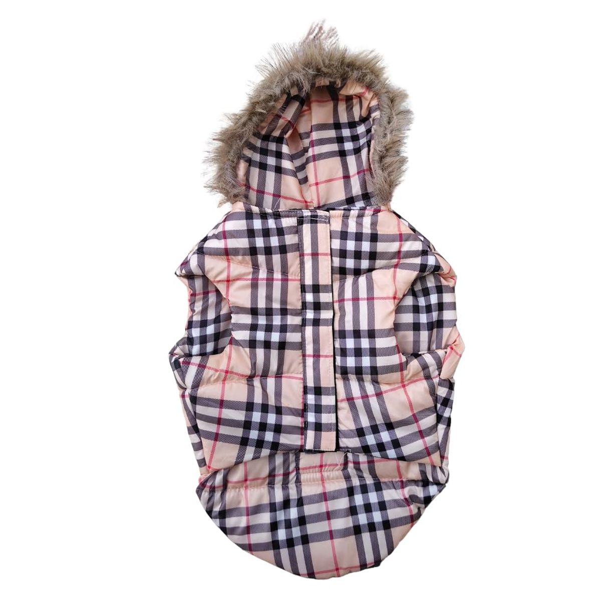 Checkered Winter Jacket for Dogs with Hood – Pink