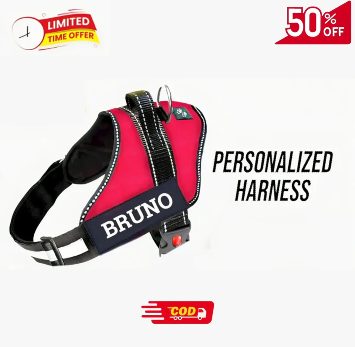 Personalised Easy-On Dog Harness with Name – Bold Red
