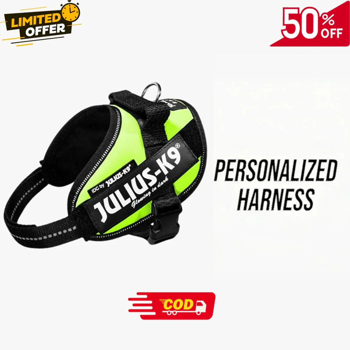 Personalised Easy-On Dog Harness with Name – Neon