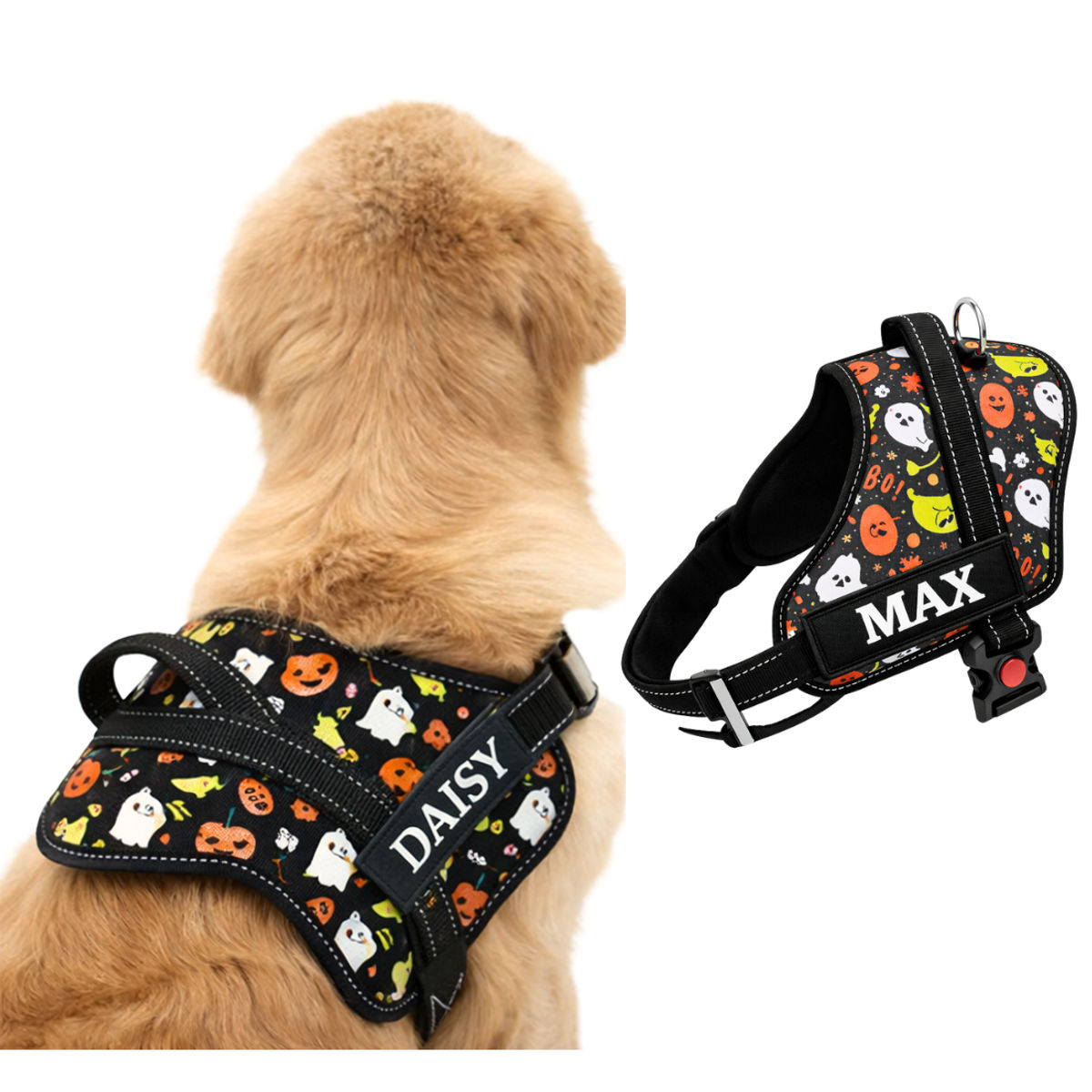 Personalised No-Pull Dog Harness with Name – Halloween Edition
