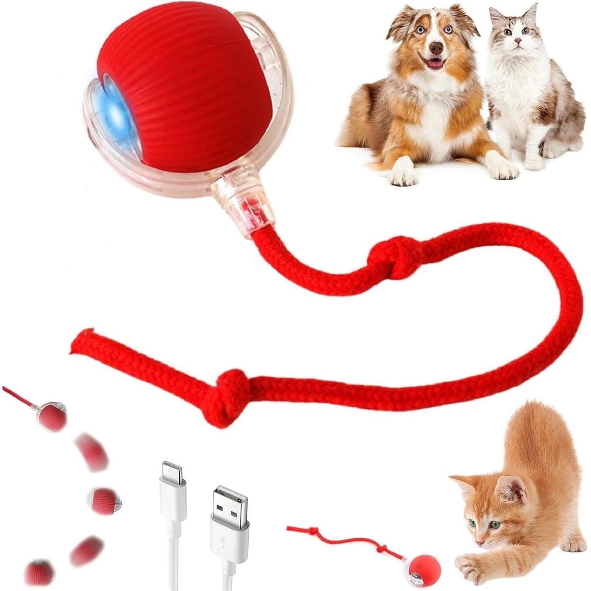 Smart Rolling LED Ball for Dogs & Cats – USB Rechargeable
